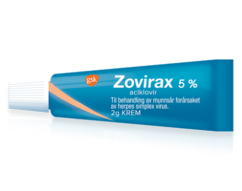 Zovirax krem produktbilde; blå tube med hvit skrift