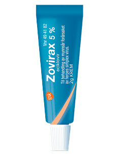 Zovirax 5 % krem mot munnsår (blå tube). Produktbilde GSK